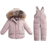 Boys Winter Coat Boy Girl Winter Jumpsuit Snowsuits Hooded Jackets Coats Overalls Pants Set Toddler Snow Suit Pink 18 Months-24 Months